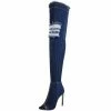 Kickfootwear Jade Stretch Peep Toe Over The Knee Denim Boots - Dark Blue Denim