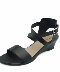 Kickfootwear Low Wedge Leather Wide Strap Sandals - Black 5 Kickfootwear Low Wedge Leather Wide Strap Sandals - Black