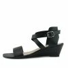 Kickfootwear Low Wedge Leather Wide Strap Sandals - Black