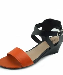 Kickfootwear WOMENS Low Wedge Leather Wide Strap Sandals - Orange