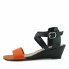 Kickfootwear WOMENS Low Wedge Leather Wide Strap Sandals - Orange