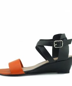 Kickfootwear WOMENS Low Wedge Leather Wide Strap Sandals - Orange