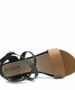 Kickfootwear WOMENS Low Wedge Leather Wide Strap Sandals - Tan