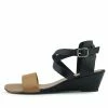 Kickfootwear WOMENS Low Wedge Leather Wide Strap Sandals - Tan