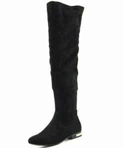 Kickfootwear Olivia Over The Knee Flat Gold Trim Zip Boots - Black WOMENS