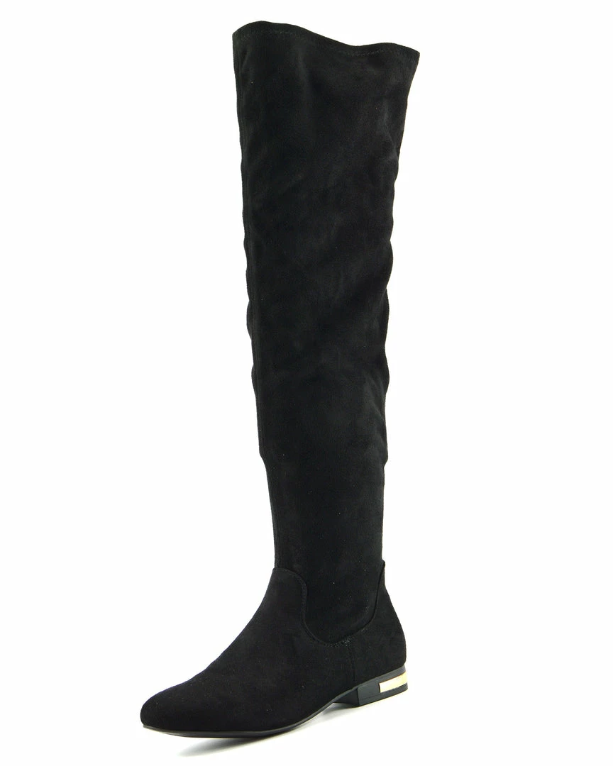 Kickfootwear Olivia Over The Knee Flat Gold Trim Zip Boots - Black WOMENS 1 Kickfootwear Olivia Over The Knee Flat Gold Trim Zip Boots - Black WOMENS