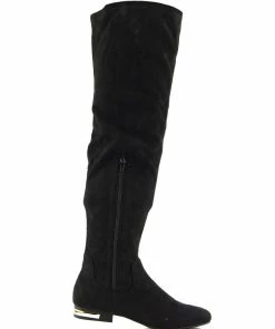 Kickfootwear Olivia Over The Knee Flat Gold Trim Zip Boots - Black WOMENS