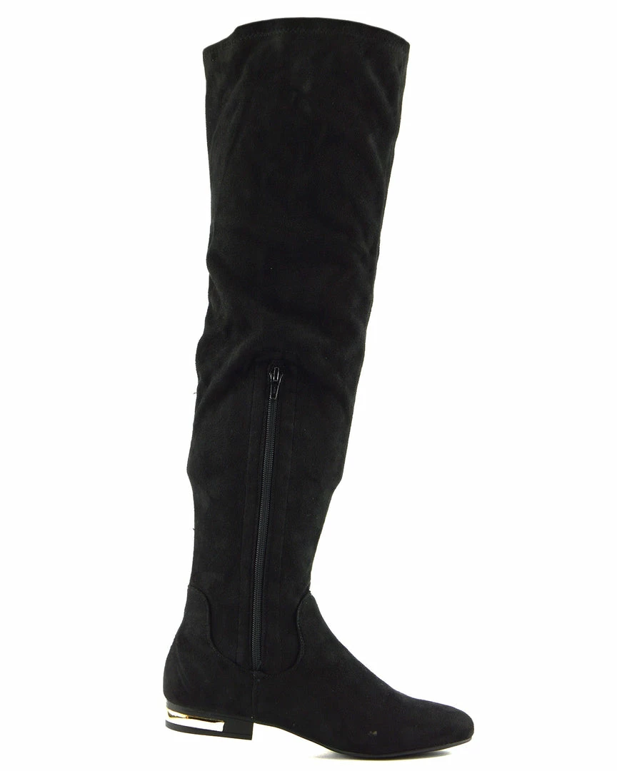 Kickfootwear Olivia Over The Knee Flat Gold Trim Zip Boots - Black WOMENS 2 Kickfootwear Olivia Over The Knee Flat Gold Trim Zip Boots - Black WOMENS