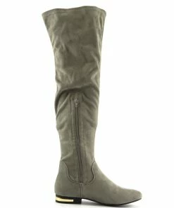 Kickfootwear Olivia Over The Knee Flat Gold Trim Zip Boots - Grey WOMENS