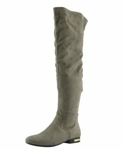 Kickfootwear Olivia Over The Knee Flat Gold Trim Zip Boots - Grey WOMENS