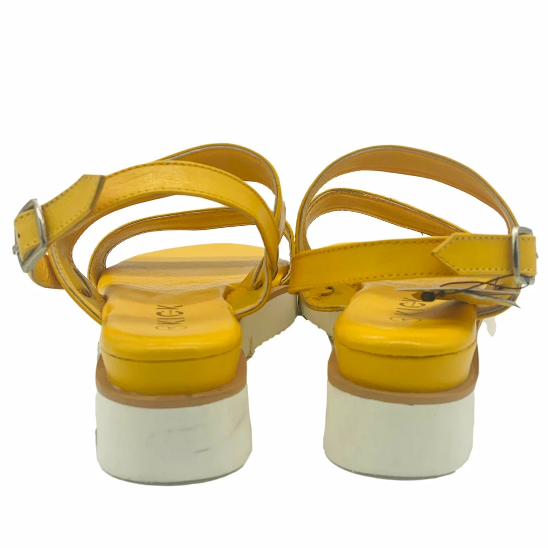 KICK FOOTWEAR Leather Chunky Wide Strap Sandals - Black - Yellow 13 KICK FOOTWEAR Leather Chunky Wide Strap Sandals - Black - Yellow